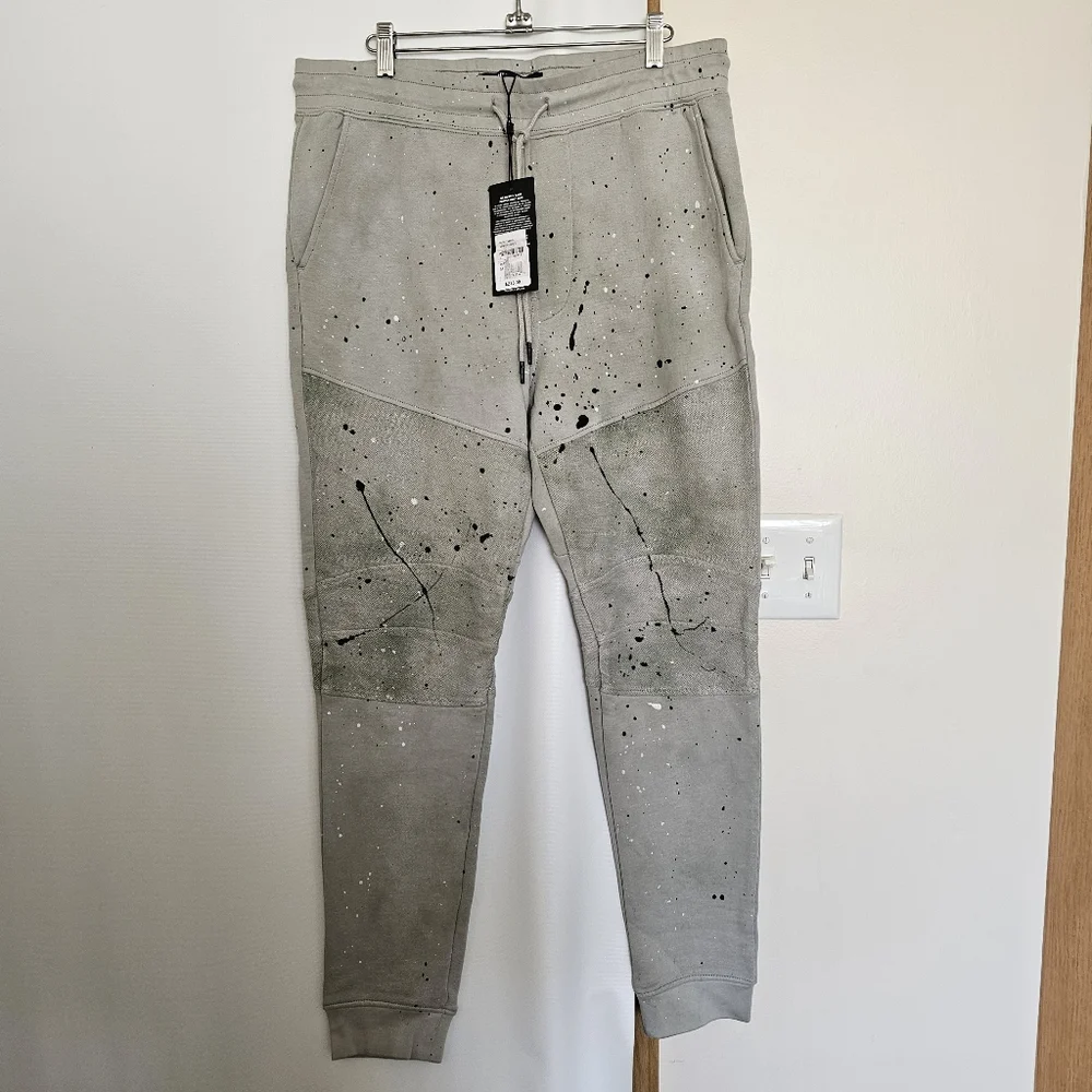 NWT Hudson Los Angeles Mens Moto Paint Splatter Confetti Gray Size M Joggers
